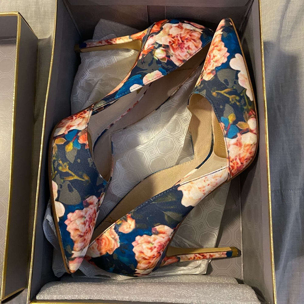 Louise et Cie Blue and Pink Floral Heels